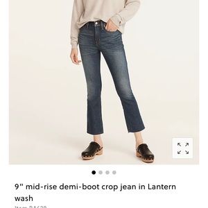 Like new J Crew 9" mid-rise demi-boot crop jean in Lantern wash, size 28.
